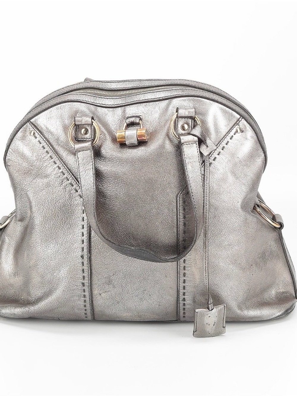 Vintage YSL Muse Metallic Silver Women's Leather Satchel Bag